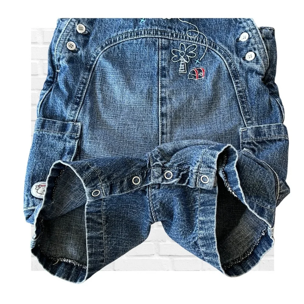 Vintage Laura Ashley 18M Blue Denim Boys Overalls Jean Shorts Pirate Ship Cotton